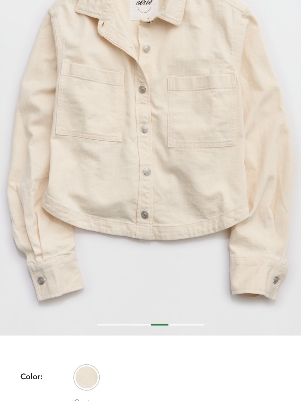 Aerie Cream Button-Front Crop soft Jean Jacket